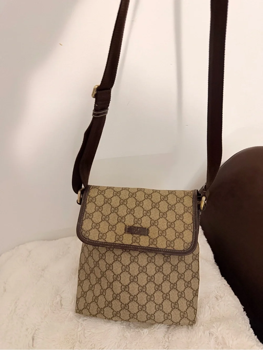 Gucci Beige and Brown Monogram Crossbody Bag